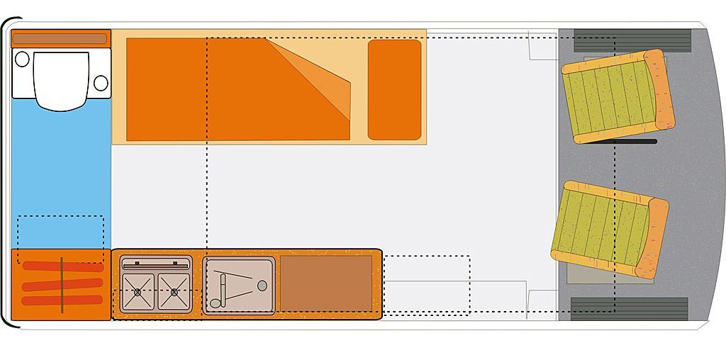 Behindertengerechter Reha-Camper mit Kassettenlift, Bett, Handgerät