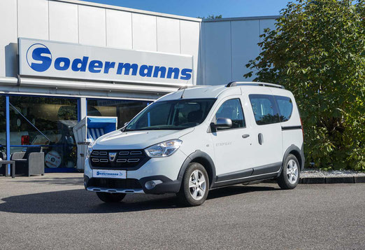 Behindertengerechter Dacia Dokker, Beifahrerumbau, Heckeinstieg, easy flex, Rampe, Schulterschräggurt, Sodermanns