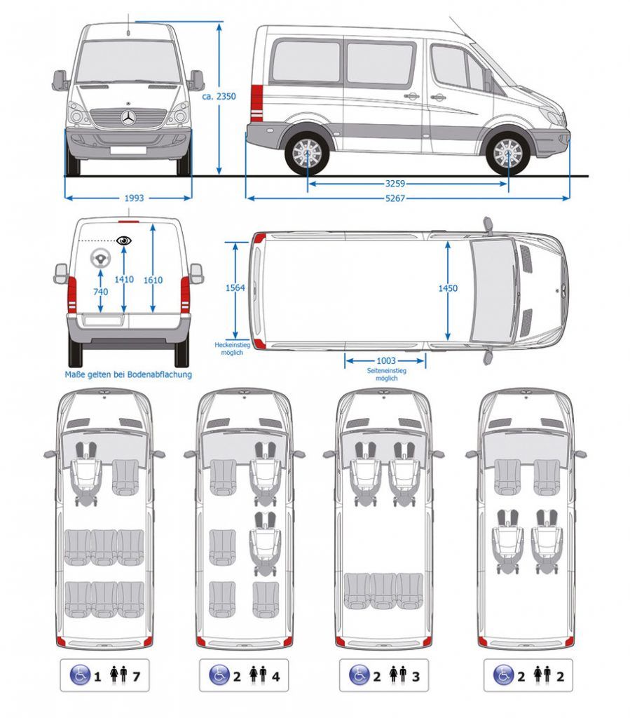 Behindertengerechter Mercedes Benz Sprinter, Maße