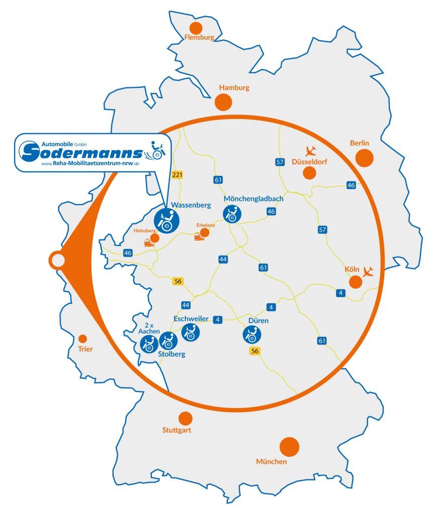 Führerschein mit Behinderung, Standorte behindertengerechte Fahrschulen, Sodermanns