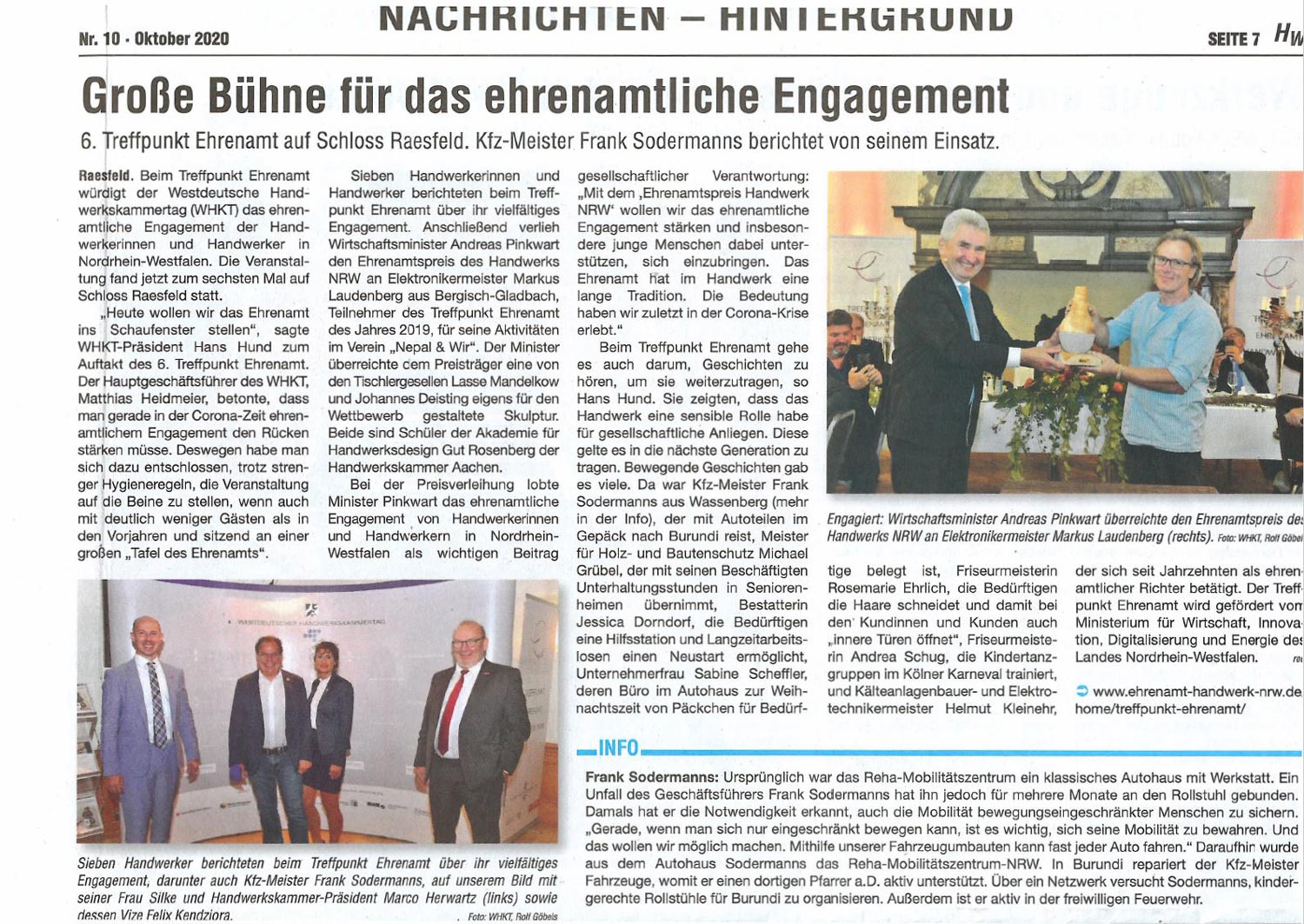 Treffpunkt Ehrenamt Handwerk 2020 Zeitungsartikel